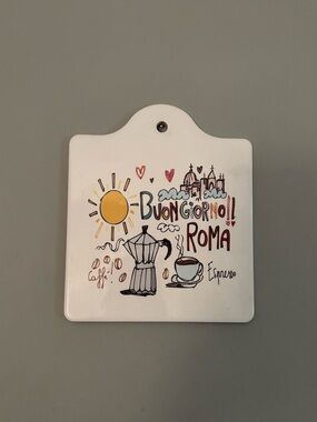 Buon Giorno Roma porcelain & cork trivet from Italy - Brand New!